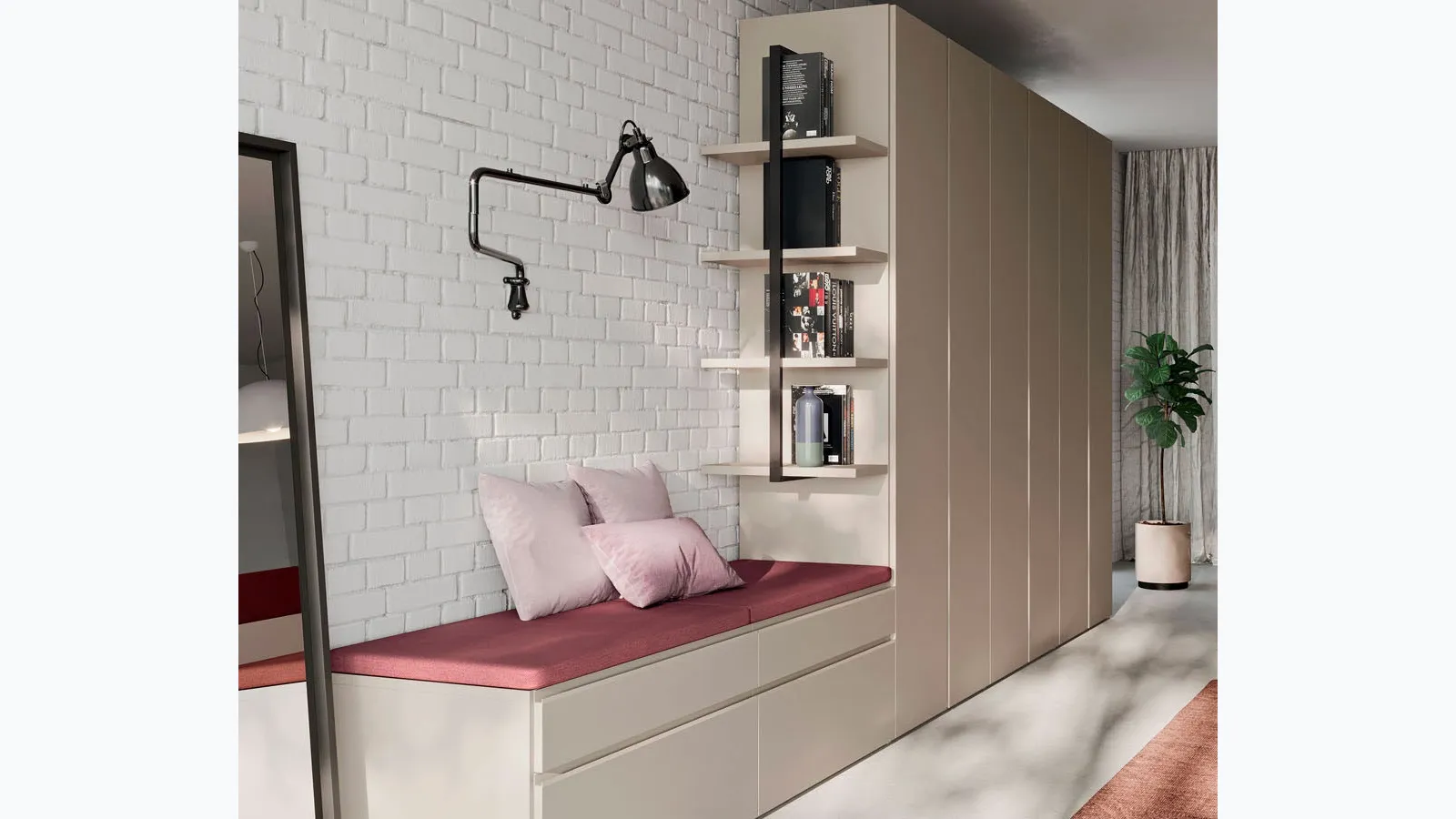 Wardrobe with swing doors in Tortora wire melamine