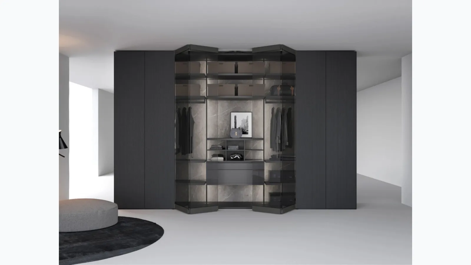 Freedhome Full Opening 50 Smoky Glass Wardrobe by Caccaro.