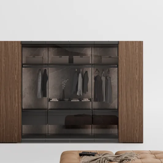 Freedhome canneté walnut dressing room wardrobe by Caccaro.