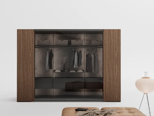 Freedhome canneté walnut dressing room wardrobe by Caccaro.