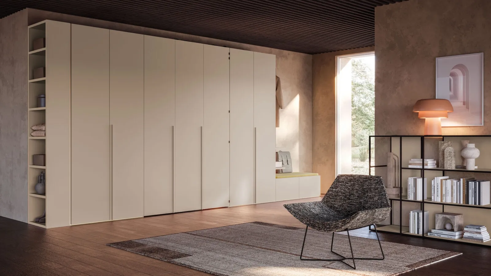 Smooth Home Office wardrobe in matte lacquered ecru by Orme.