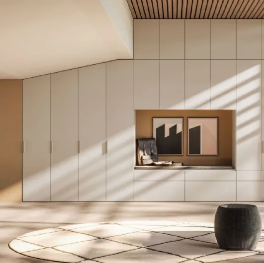 Smooth sloping wardrobe in Tortora melamine by Orme.