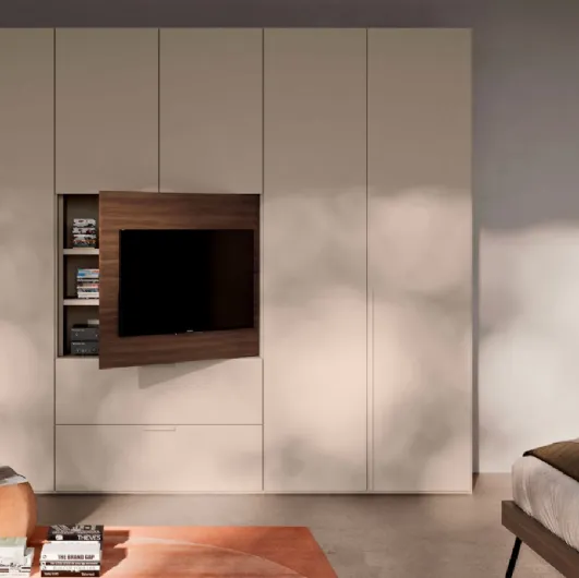 Wardrobe with hinged doors in smooth Tortora melamine by Orme.