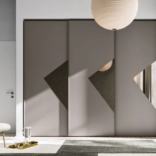 Sliding door wardrobe Mila in melamine with glass inserts by Orme.