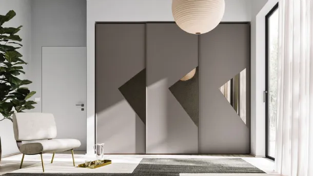 Sliding door wardrobe Mila in melamine with glass inserts by Orme.