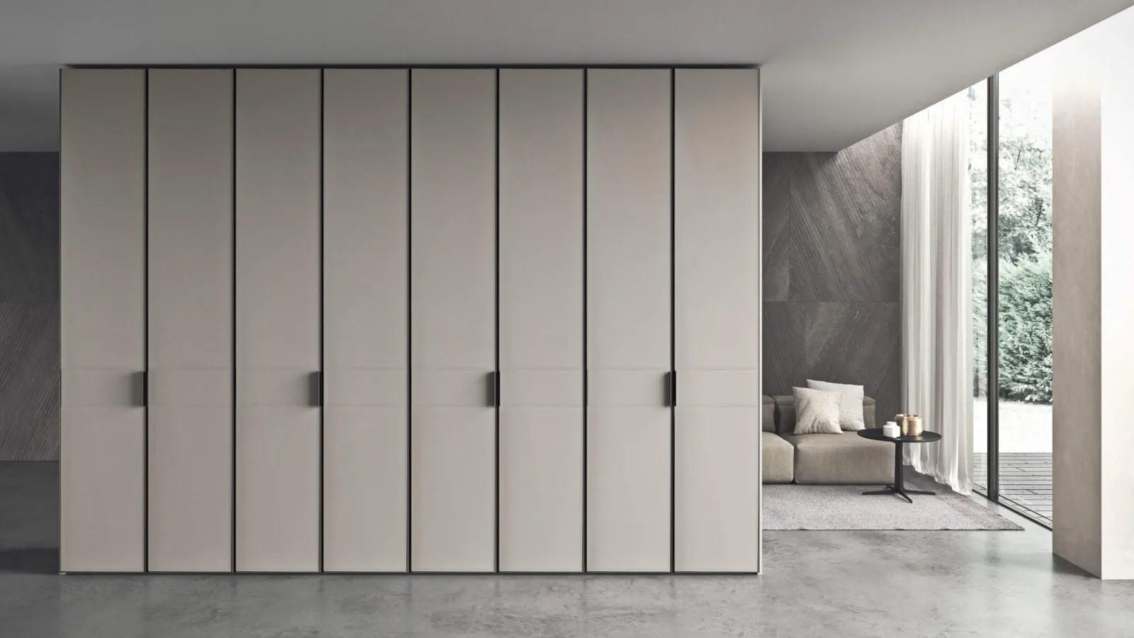 Wardrobe with hinged doors covered in Naos leather by Presotto.