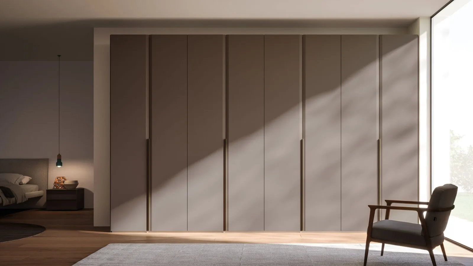 Night 01 swinging door wardrobe in matte lacquered Earth by Orme.