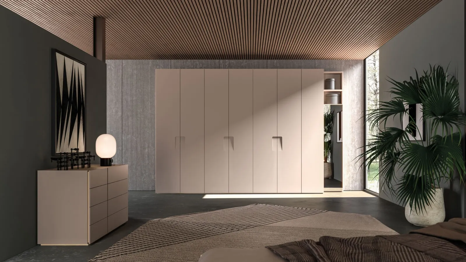 Night 03 wardrobe with swinging doors in matte lacquered Ecru by Orme.
