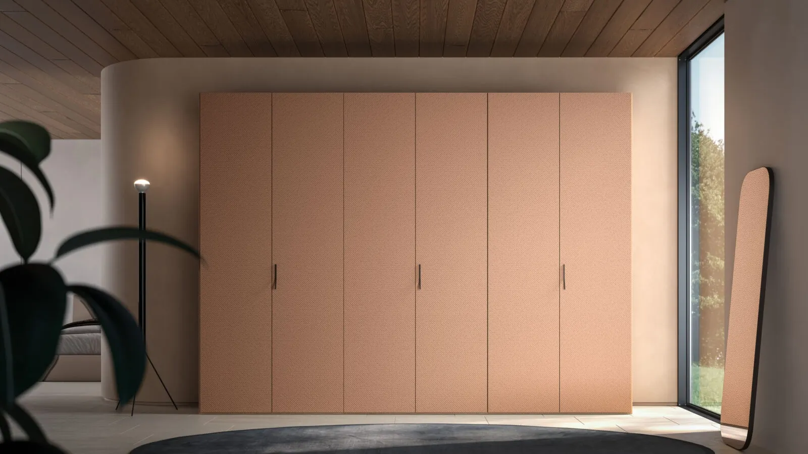 Night 05 hinged door wardrobe in matte lacquered Copper Intreccio di Orme.