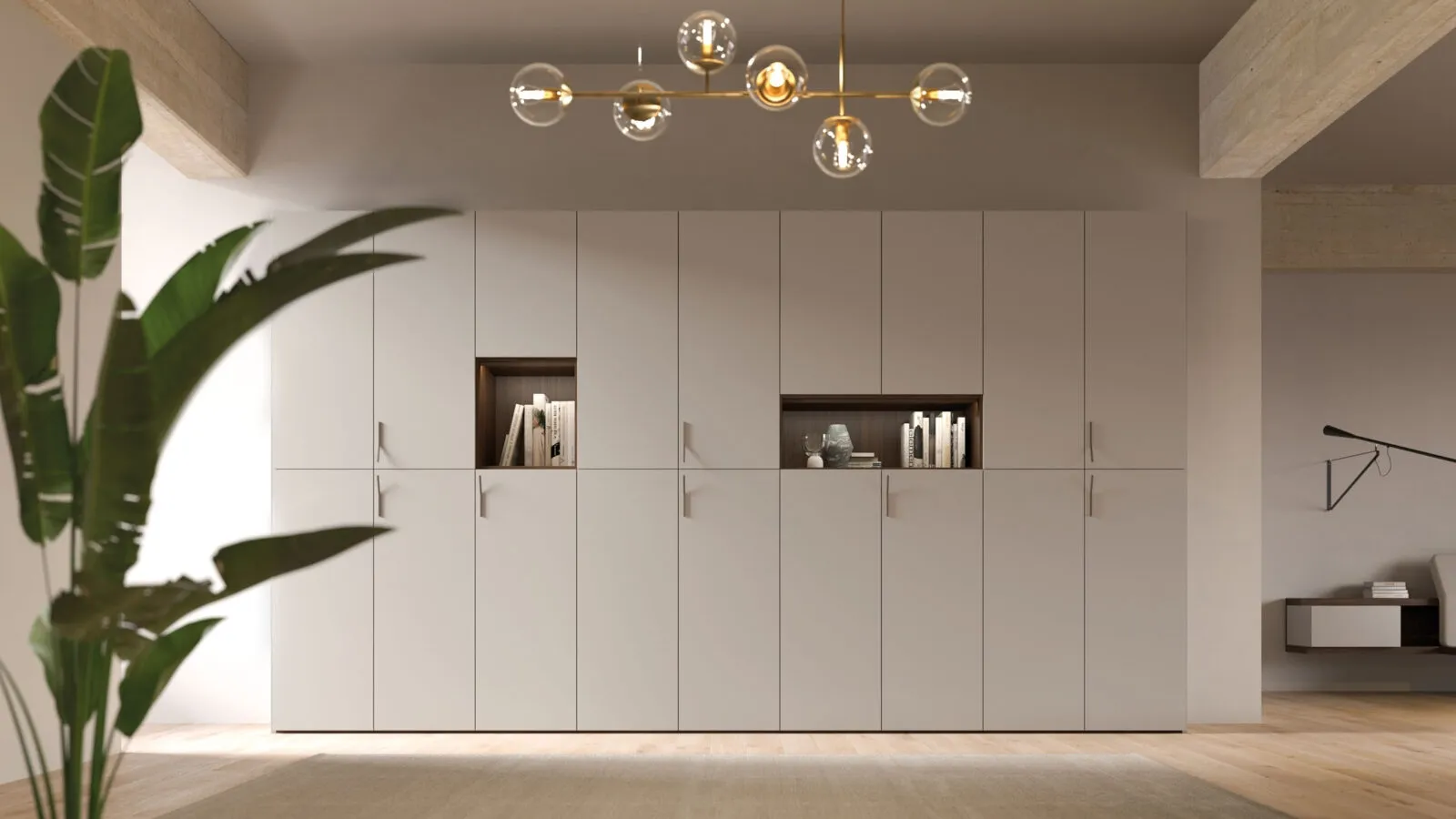 Night 09 swing door wardrobe in sand matte lacquer by Orme.