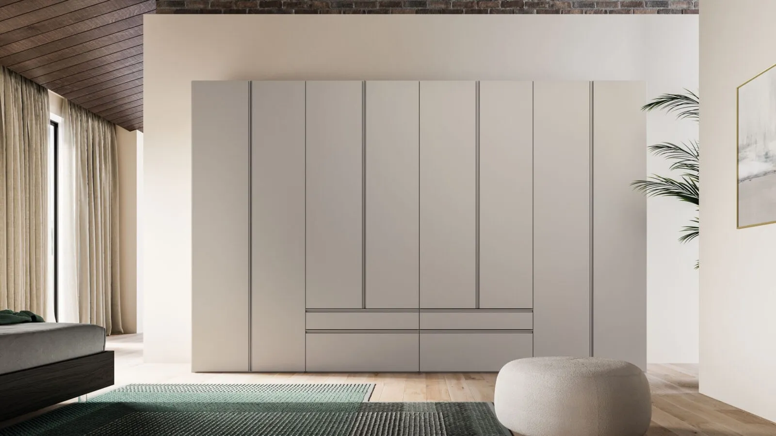 Night 12 swing door wardrobe in Matte Sand lacquered finish by Orme.