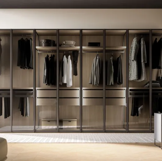 Night 15 swing door wardrobe in smoked glass and Rovere wood by Orme.