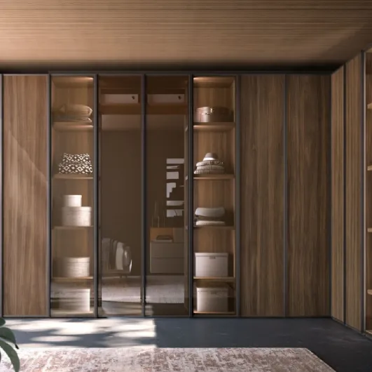 Night 16 hinged door wardrobe in Cotto material and Bronzed glass by Orme.
