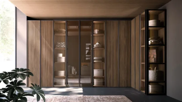 Night 16 hinged door wardrobe in Cotto material and Bronzed glass by Orme.