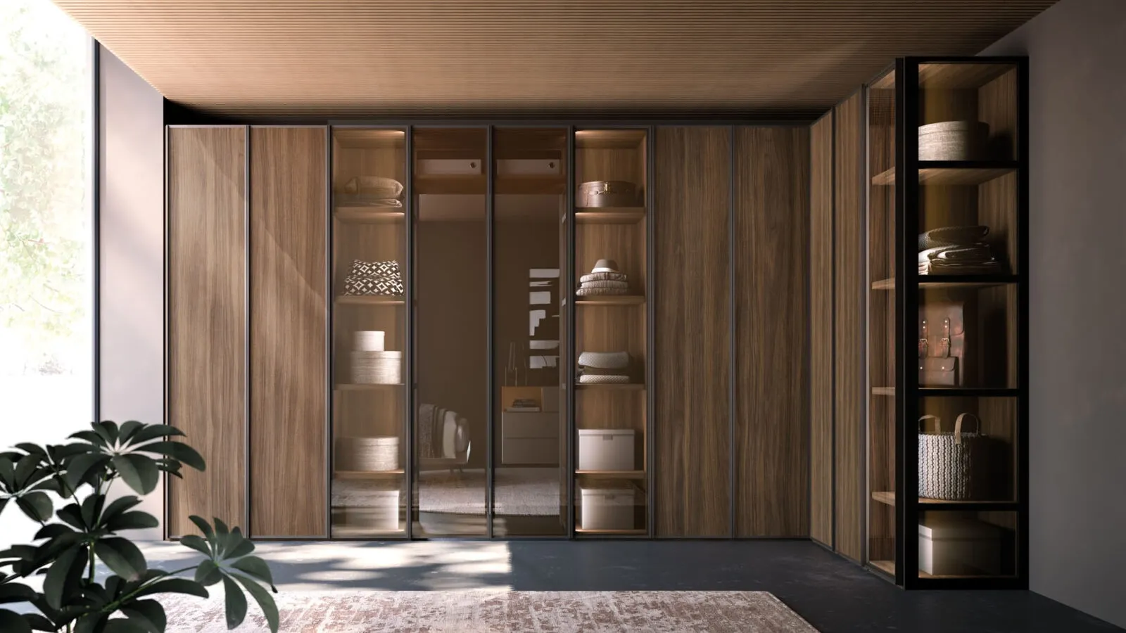 Night 16 hinged door wardrobe in Cotto material and Bronzed glass by Orme.