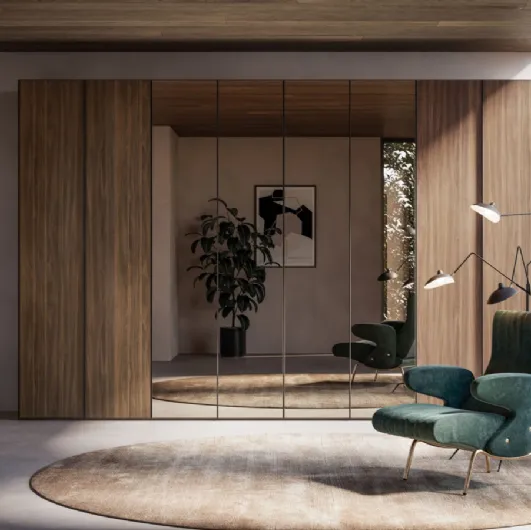Night 17 swing door wardrobe in Cotto material and Orme Bronzato mirror.