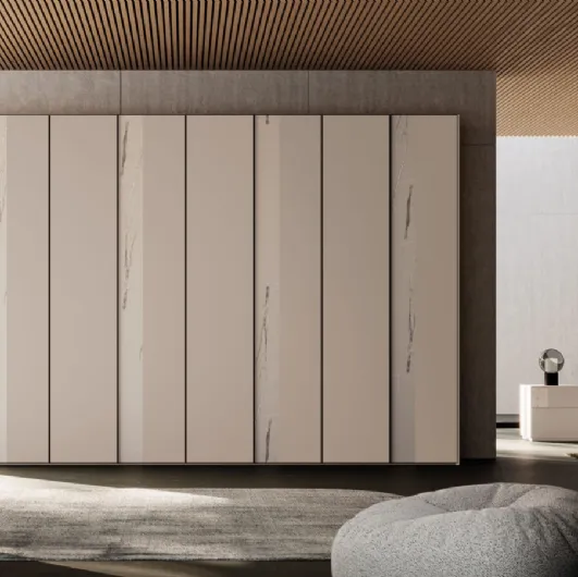 Night 18 swing door wardrobe in Tortora melamine and Orme Marble.