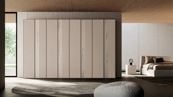 Night 18 swing door wardrobe in Tortora melamine and Orme Marble.