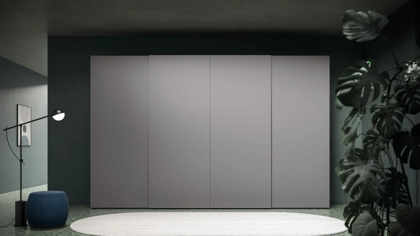 Night 23 sliding door wardrobe in Basalt matte lacquer by Orme.