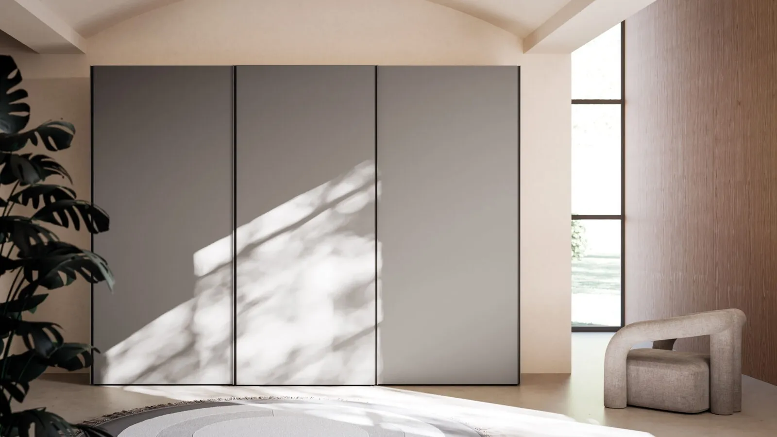 Night 24 sliding door wardrobe in matt lacquered Titanium by Orme.