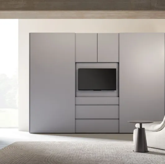 Night 25 sliding door wardrobe in matte Basalto lacquered finish by Orme.