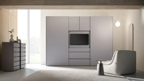 Night 25 sliding door wardrobe in matte Basalto lacquered finish by Orme.