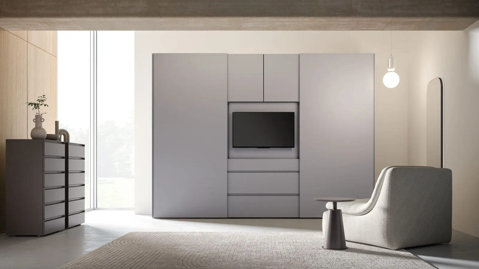 Night 25 sliding door wardrobe in matte Basalto lacquered finish by Orme.