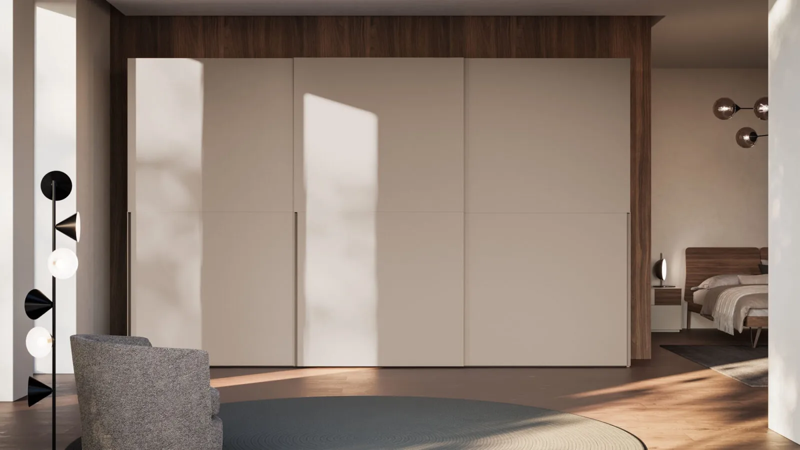 Night 26 sliding door wardrobe in Tortora melamine by Orme.