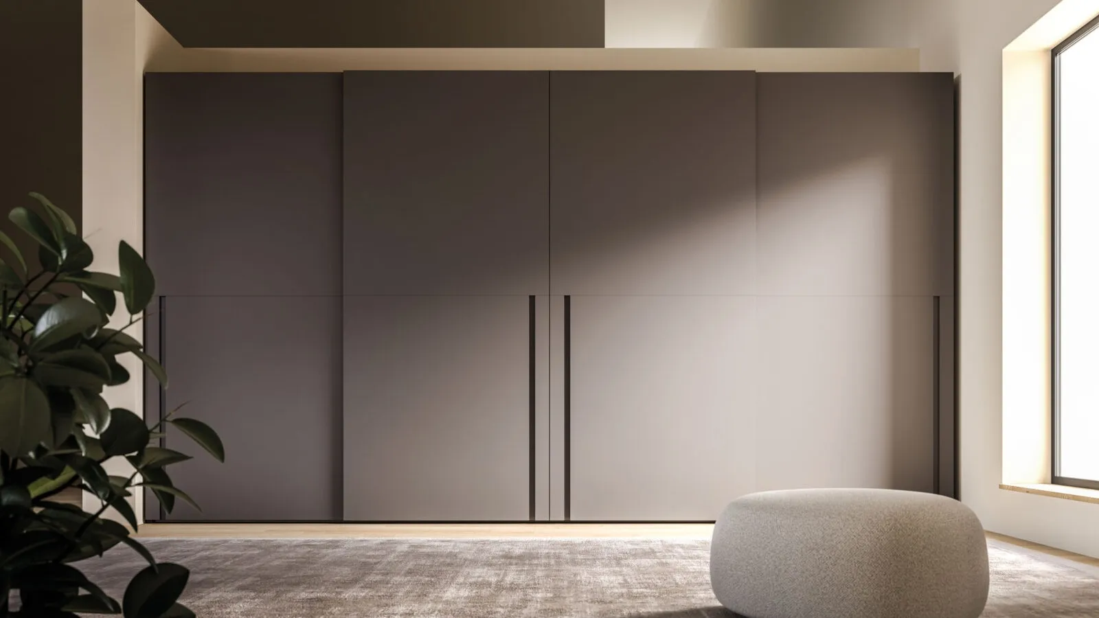 Night 27 sliding door wardrobe in matte Basalt lacquered finish by Orme.