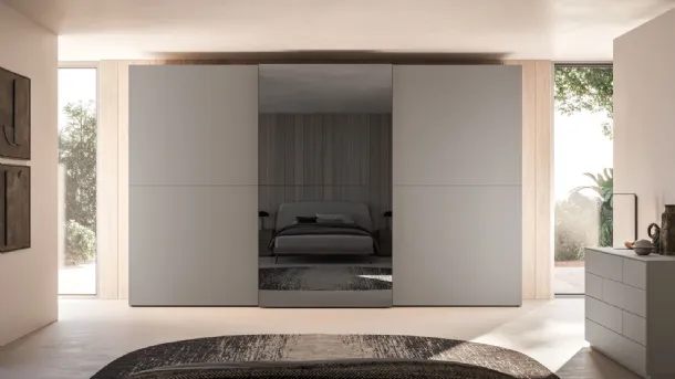Night 29 sliding door wardrobe in matte lacquered Titanium and Stopsol glass by Orme.