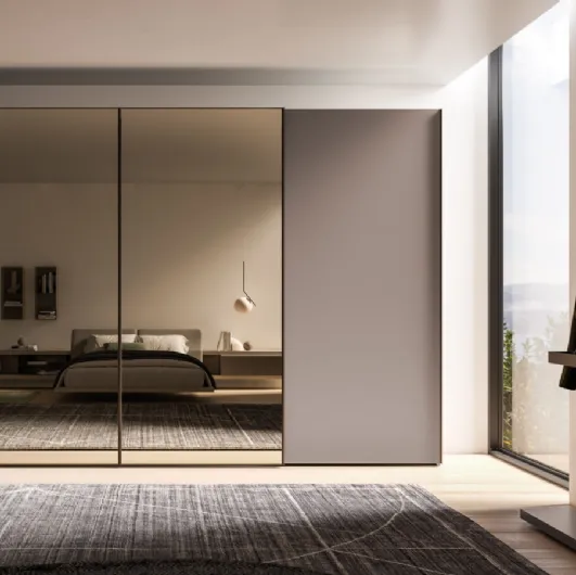 Night 30 sliding door wardrobe in Matte Clay lacquered finish and Bronzed mirror by Orme.