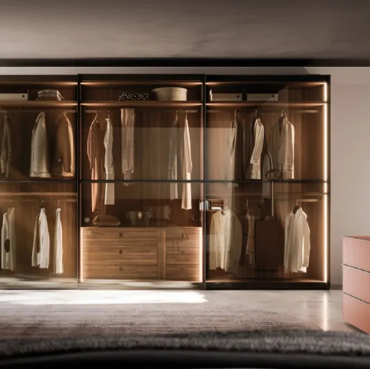 Night 31 sliding door wardrobe in Bronzed glass and Burnished metal by Orme.