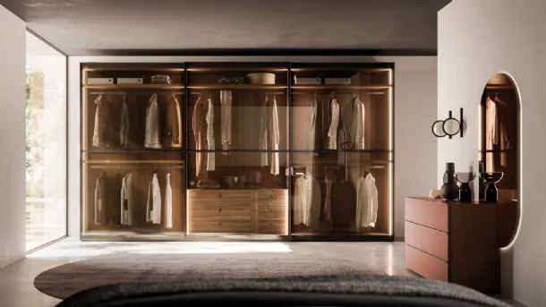 Night 31 sliding door wardrobe in Bronzed glass and Burnished metal by Orme.