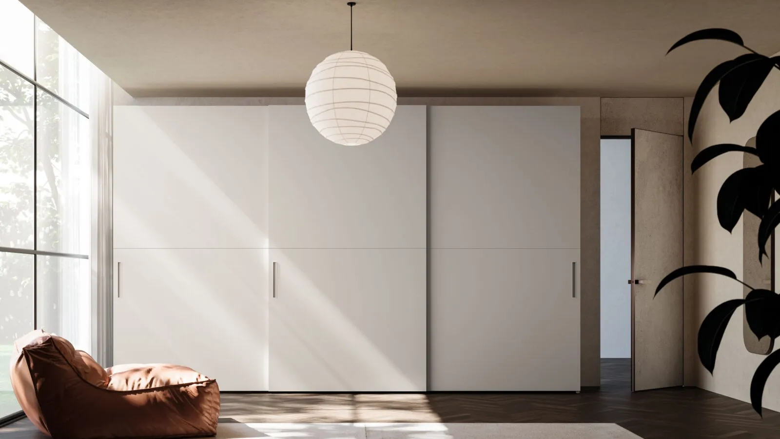 Night 36 sliding door wardrobe in matte lacquered Pearl by Orme.