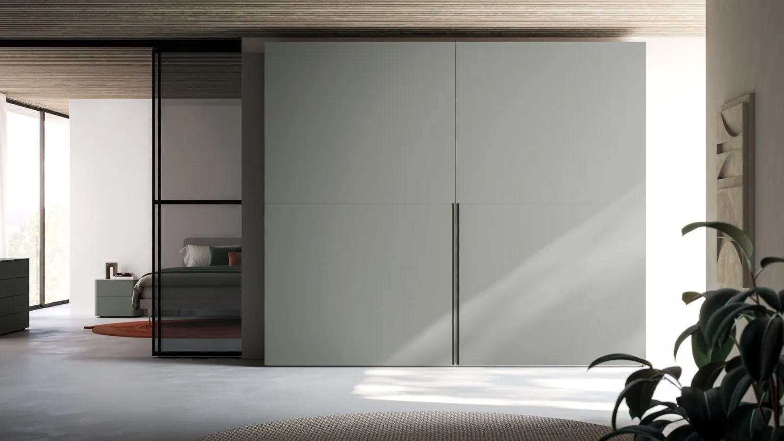 Night 37 sliding door wardrobe in matte lead lacquered finish by Orme