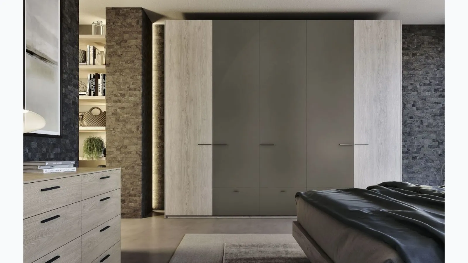 Wardrobe with hinged doors, smoked finish, Quadro S75 picture.