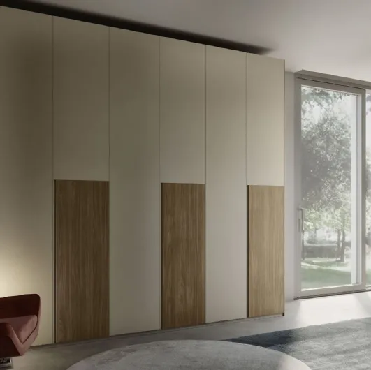 Wardrobe with swinging doors Quadro Mezzagola finish in chalk and walnut of S75