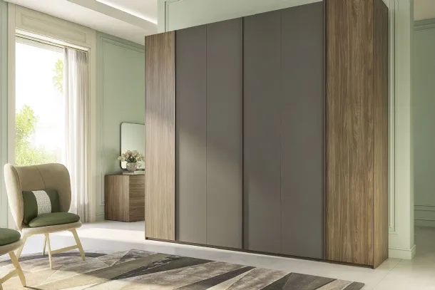 Wardrobe with swing doors Quadro Steel finish in walnut and grey by S75.