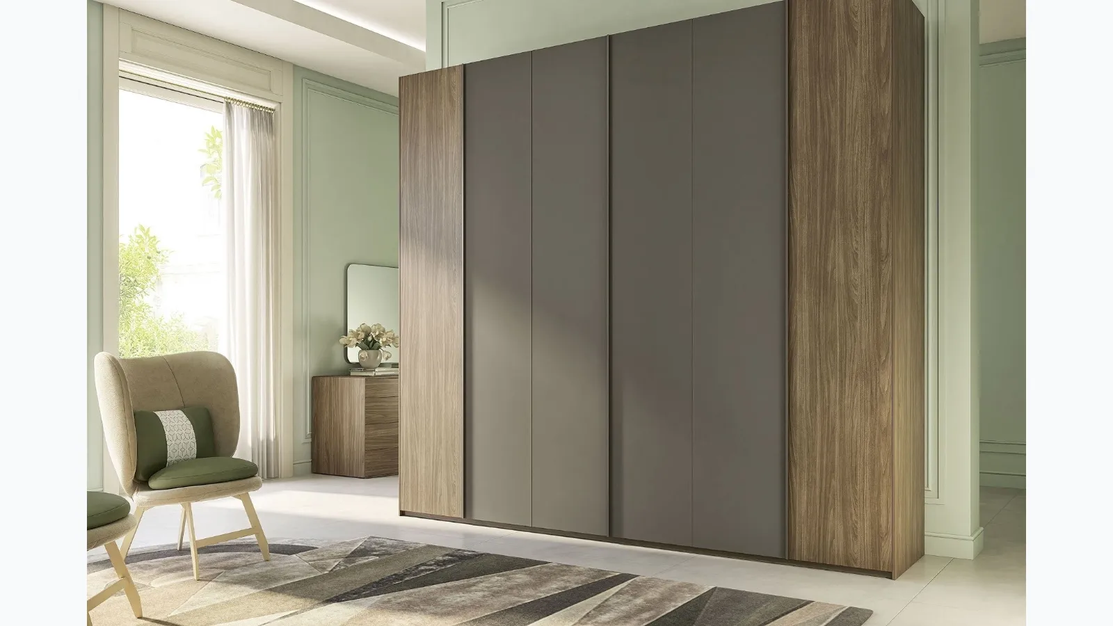 Wardrobe with swing doors Quadro Steel finish in walnut and grey by S75.
