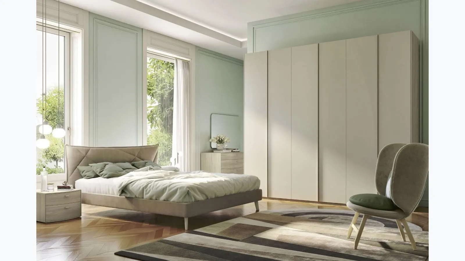 Wardrobe with swinging doors Quadro Steel in beige finish from S75.