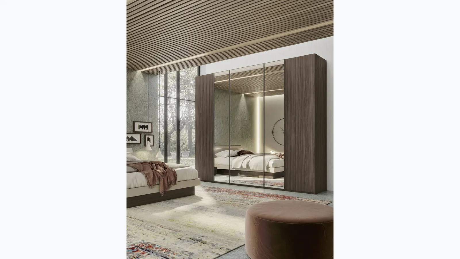 Wardrobe with Quadro Steel swing doors with S75 mirrors.