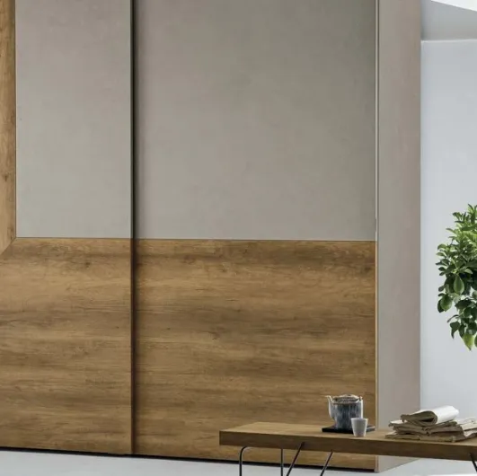 Wardrobe with sliding door Remix in cement material and light knotty material by Tomasella.