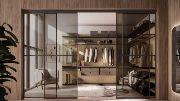 Walk-in closet Scenario 01 in terracotta and burnished metal by Orme.