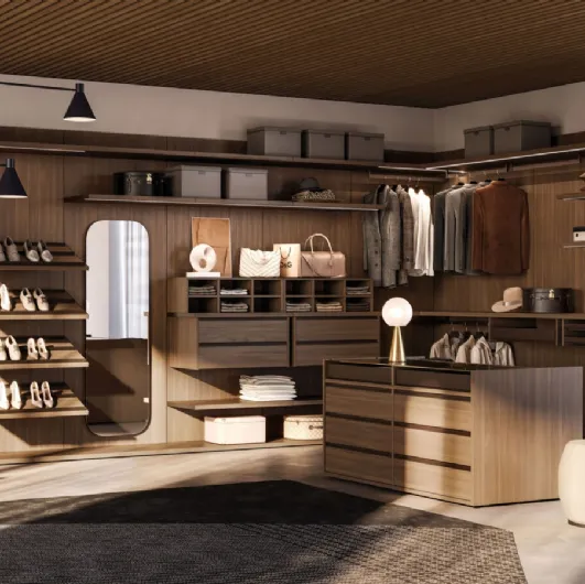 Walk-in closet Scenario 02 in Rovere Rigato dekor by Orme.