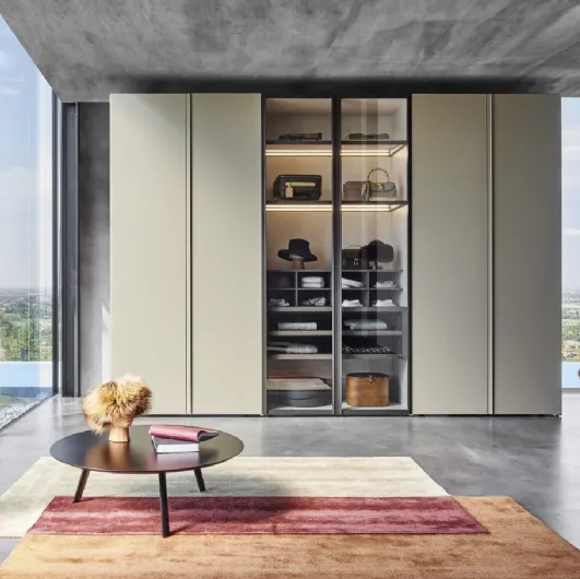 Lacquered Scrigno Wardrobe with central glass doors by Sangiacomo.