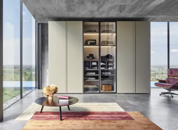 Lacquered Scrigno Wardrobe with central glass doors by Sangiacomo.