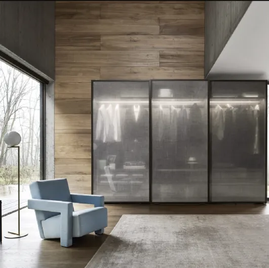 Sliding wardrobe Scrigno in woven glass by Sangiacomo.