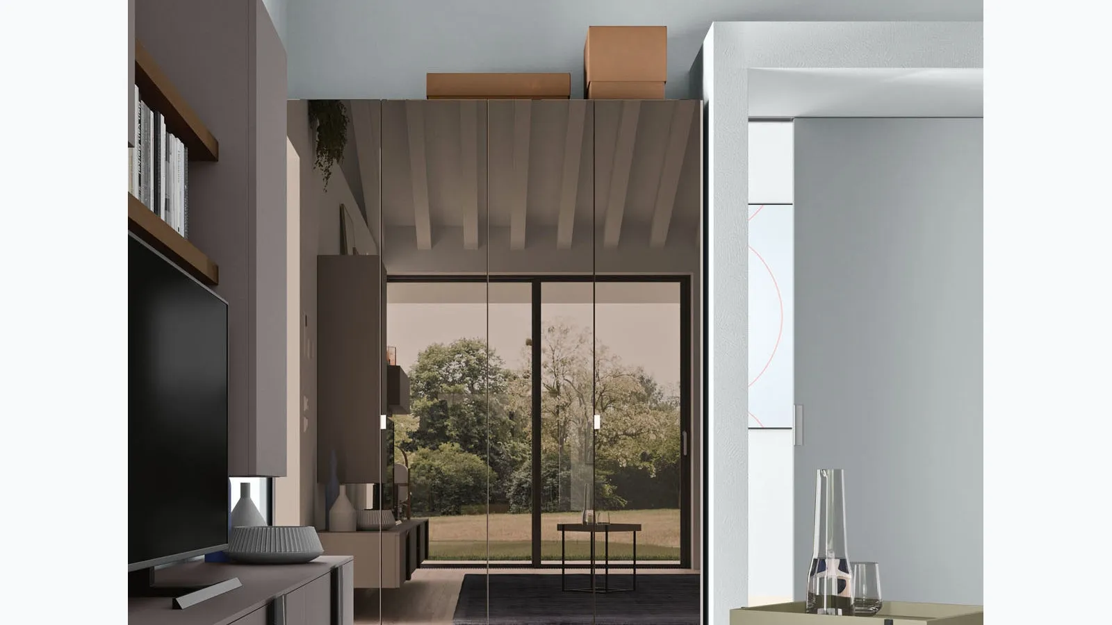 Wardrobe with hinged doors, Bronzed Glass Mirror by Orme.