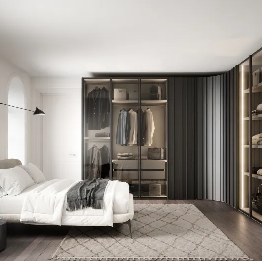 Corner wardrobe in lacquered and glass Stave by Novamobili.