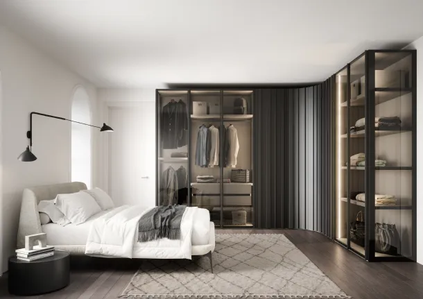 Corner wardrobe in lacquered and glass Stave by Novamobili.